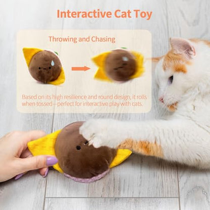 Cat Toy Burger Shape, Fun Kick and Toss Catnip Toy with Crinkle Sound, Includes Catnip & Silvervine Powder (5g+5g) + 5 Reusable Pouches, Gift for Indoor Cats - size: Short