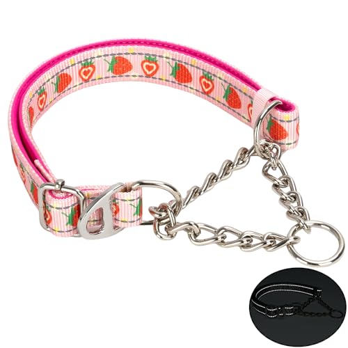 Strawberry Martingale Dog Collar with Chain -Reflective No-Pull Dog Collar, Adjustable Choker Collar for Medium,Large & XL Dogs (Large) - color: 14, size: L(Neck15"-22")