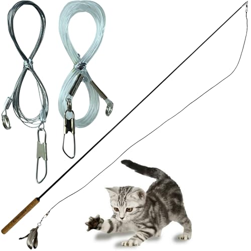 Forever Stick and 3 Strings including Chew Proof Metal Wire - The Unbreakable Cat Wand Toy, Durable Cat Toy Wand, Extra Long Cat String Toy, Cat Fishing Pole Toy for Bored Indoor Adult Cats, Stick Toy - size: Forever Stick and Chew-proof String