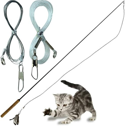 Forever Stick and 3 Strings including Chew Proof Metal Wire - The Unbreakable Cat Wand Toy, Durable Cat Toy Wand, Extra Long Cat String Toy, Cat Fishing Pole Toy for Bored Indoor Adult Cats, Stick Toy - size: Forever Stick and Chew-proof String