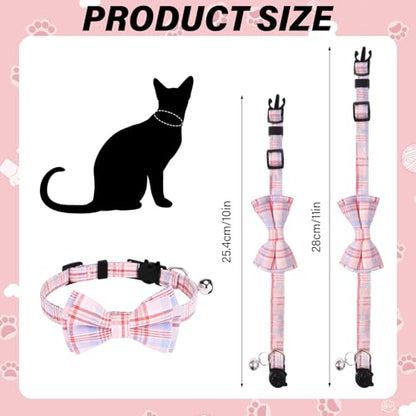 6 Pcs Cat Collar Breakaway with Bow Tie and Bell Kitten Collars Removable Bowtie Plaid Cat Collar for Cats Kittens Puppy (Cute) - style: Cute