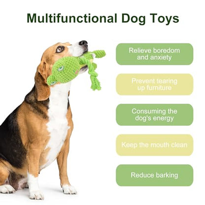 Dog Toys, Dog Squeaker Toys with Crinkle Paper, Stuffed Animal Dog Plush Chewing Toy, Cotton Rope Interactive Toys for Puppy, Small, Middle Dogs (Green Frog) - color: Green