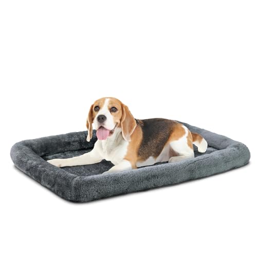 Bolster Dog Bed for Small Dogs 24''x18'', Soft Warm Foam Pet Sofa Bed, Machine Washable Pet Cat Crate Mat for Small Breeds, Dark Grey - color: Dark Grey, size: S:24x18x2.3 IN