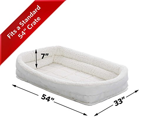 MidWest Homes for Pets XXL QuietTime Double Bolster Pet Bed, White Plush 54-Inch Crate Mat with Stacked Bolsters, Machine Washable, Secure Fit with Elastic Straps - color: White Plush, size: 54-Inch