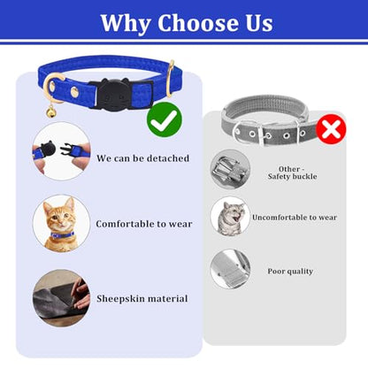 Cat Collar Breakaway with D-Ring and Safety Buckle, Adjustable, Soft Sheep Leather and Lightweight for Kittens and Small Pets (Neck Fit 7.5"-11", Blue) - color: Blue