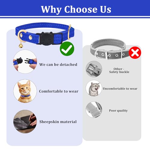 Cat Collar Breakaway with D-Ring and Safety Buckle, Adjustable, Soft Sheep Leather and Lightweight for Kittens and Small Pets (Neck Fit 7.5"-11", Blue) - color: Blue
