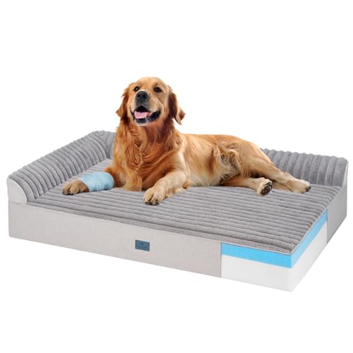 Veehoo Orthopedic Dog Bed for Large Senior Dogs, 7 Inch Thick XL Memory Foam Dog Bed with L Shaped Bolsters, Orthopedic Pet Couch with Waterproof Liner & Removable Washable Cover, 48"x30"x7" - color: Grey, size: 48"L x 30"W x 7"Th