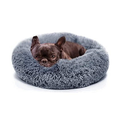 Small Calming Dogs Bed for Small Dogs Anti-Anxiety Machine Washable Fluffy Luxury Anti-Slip Waterproof Mute Base Warming Cozy Soft Pet Puppy Round Bed - color: Dark grey, size: 19 inches