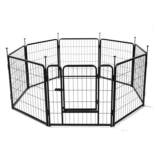 Amazon Basics Dog Playpen, 8 Panels Metal Fence with Door, Foldable for Indoor and Outdoor Use, Suitable for Small to Medium Sized Dogs, 24 Inch Height, Black - style: 8pcs-24"