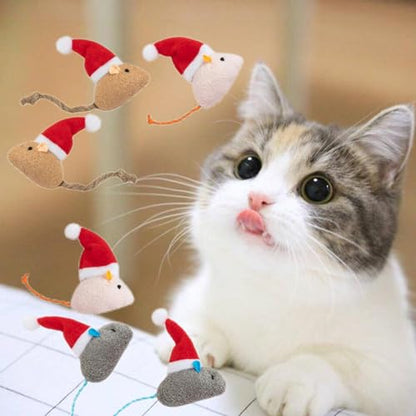 6 Packs Catnip Toys Interactive Toy Christmas Hat Costume Plush Mouse Shaped Cat Toys - size: 6 Bent hat Christmas mice