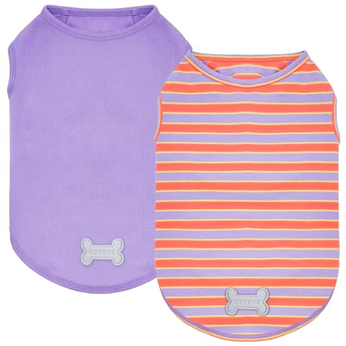 KYEESE 2Pack Dog Shirt, Soft Striped Dogs T Shirts, Lightweight Doggie Tank Top Cat Clothes, Sleeveless Dog Shirt for Small Dogs, Stretchy Pet Vest, Purple+Orange Striped, Small - color: 07# 2Pack (Orange Striped+Purple), size: Small (4-7lbs)