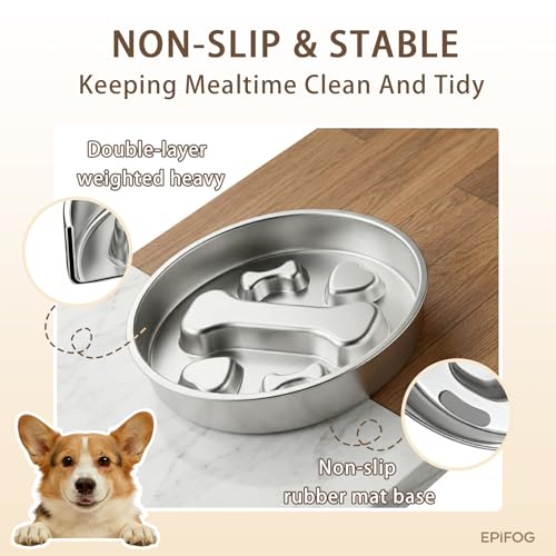 1 to 2 Cups Stainless Steel Slow Feeder Dog Bowl, Metal Slow Eating Feed Dog Bowl with Non-Slip Rubber Base, Slowfeeder for Puppies, Small and Medium Dogs Feeding - size: 1-2 Cups