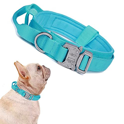 Tactical Dog Collar Adjustable Military Nylon Dog Collar with Control Handle and Heavy Duty Metal Buckle for Medium and Large Dogs (Blue,S) - color: Blue, size: Small (Pack of 1)