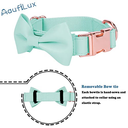 Soft Leather Bowtie Dog Collar - Adjustable Cute Bow Tie Collar [Easy to Clean] with Stylish Rose Gold Heavy Duty Metal Buckle for Small Medium Large Dogs Mint Green S - color: Mint Green, size: S(12.2"-16.9")