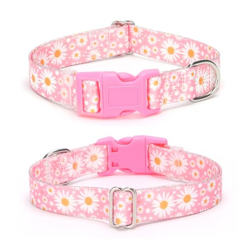 XL Dog Collar Girl, Cute Pretty Daisy Pattern Design Quick Release Buckle Soft Nylon Pink Dog Collars Adjustable for Small Medium Large Pet Female Dogs, XL - color: 12, size: XL(Neck 16-26")