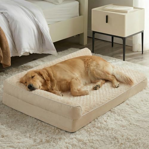 BFPETHOME Orthopedic Dog Beds for Large Dogs-Waterproof Sofa Dog Bed with Removable Washable Cover, Large Pet Bed with Waterproof Lining and Nonskid Bottom,Pet Bed for Dogs - color: Beige, size: 42.0"l x 30.0"w x 7.5"th