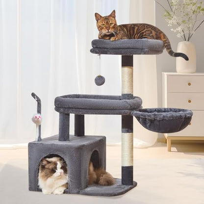 Taoqimiao MS043G Cat Tree, 32.2-Inch Cat Tower for Indoors Cats, Cat Condo with Large Cat Perch, Spacious Cat Cave, Scratching Posts for Small and Medium Cats, Smoky Gray - color: Smoky Gray
