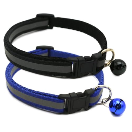 XXS Dog Collar with Bell, 2 Pack Reflective Puppy Collars Adjustable for XS XSmall Extra Small Tiny Little Dogs Pet Cat Boy Male Kitten Blue and Black - color: Black+Dark Blue, size: XS(Neck 7.5"-12")