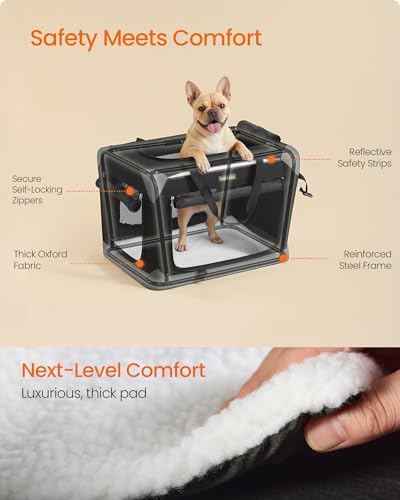 Feandrea Collapsible Dog Crate, Portable Oxford Fabric Pet Travel Crate with 4 Mesh Doors, Handles, Pocket, 24 Inches, for Small Dogs, Ink Black and Dove Gray UPDC026BH01 - size: M (24"L x 16.5"W x 16.5"H)
