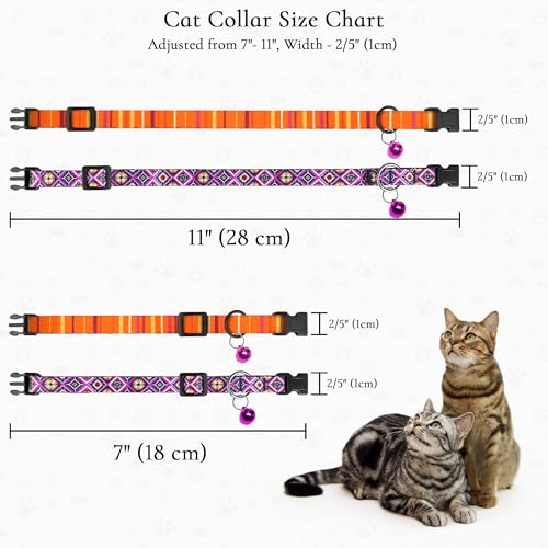 2 Pack Cat Collars with Bell - Breakaway Soft Collar for Girl & Boy Cats, Adjustable Safety Cute Kitten Collars – Comfortable Stylish Patterned Print Design Lightweight (Aztec + Serape) - color: Aztec + Serape