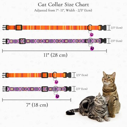 2 Pack Cat Collars with Bell - Breakaway Soft Collar for Girl & Boy Cats, Adjustable Safety Cute Kitten Collars – Comfortable Stylish Patterned Print Design Lightweight (Aztec + Serape) - color: Aztec + Serape