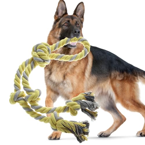 Rope Toy for Dogs，Large Dog Rope Toys for Aggressive Chewers, Heavy Duty Dog Toys for Large Medium Breed, Indestructible Tough Chew Toys Tug of War Dog Toy Cotton Rope for Teeth Cleaning - color: Grey Yellow