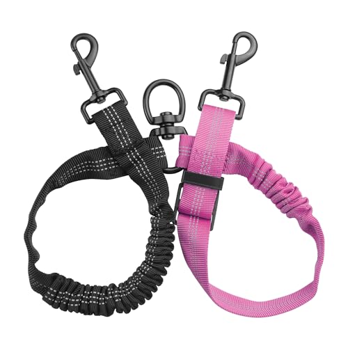 YAODHAOD Double Dog Leash,Two Dog Leash Splitter, No Tangle 360° Swivel Rotation Reflective Lead, Adjustable Length Bungee Heavy Duty Walking Training Dual Extension (Black + Rose red) - color: Black + Rose red