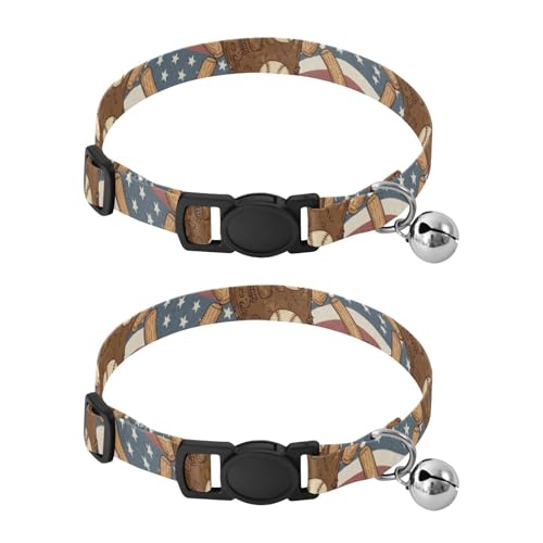 Baseball Flag Vintage Metal Bell Included Puppy Collar 2 Pack Lightweight Pet Collar for Cats and Dogs - color: Baseball Flag Vintage