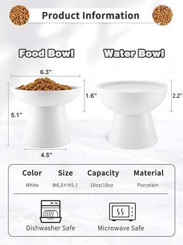 LoeJan Elevated Cat Food and Water Bowls Set, Extra Wide and Raised Ceramic Feeder, Anti-Vomit Whisker-Free Pressure Feeding Bowl for Kittens Adult Small Dogs - color: White, size: 2 Pack (Food & Water Bowls)