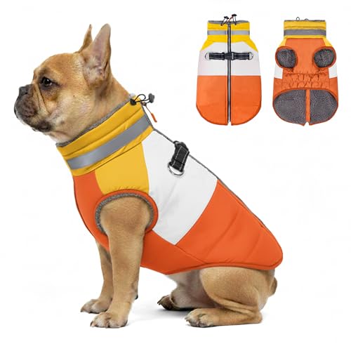 Dog Jacket for Small Dogs Waterproof Dog Coat with Reflective Strips and Harness Built in Warm Fleece Dogs Winter Coat Windproof with Back Zipper, Orange M - color: Orange, size: Medium