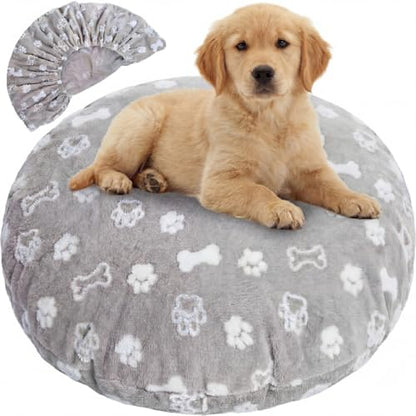 Oudain Washable Round Dog Bed Cover 30 x 30 x 10 Gray Paw Bone Prints Waterproof Dog Bed Cover Replacement for Round and Donut Dogs Beds Scratch Resistant Mattress Protector - size: 30" X 30" X 10", style: Gray Bone Paw Print