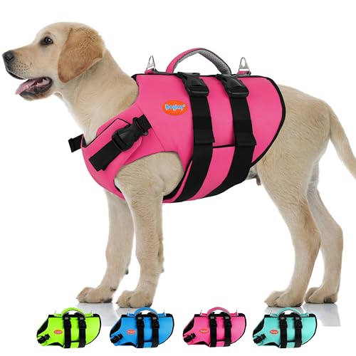 Dog Life Jacket- High Buoyancy & High Visibility Dog Life Vests for Boating and Swimming, Friendly Neoprene Adjustable Pet Floating Vest Safety Lifesaver with Rescue Handle for Medium Dogs - color: Pink, size: Medium