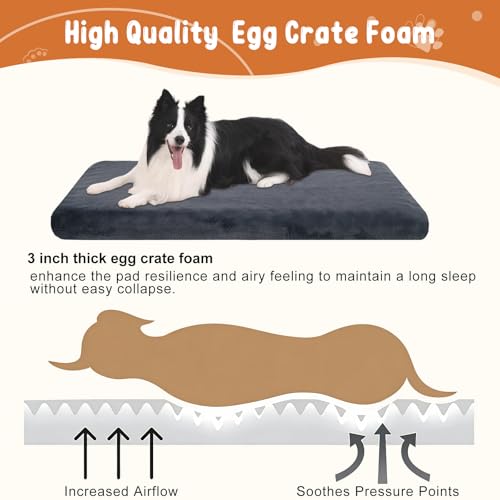 EMPSIGN Stylish Dog Bed Mat Dog Crate Pad Mattress Reversible (Cool & Warm), Water Proof Linings, Removable Machine Washable Cover, Firm Support Pet Crate Bed for Small to XX-Large Dogs, Grey - size: L(35"*22"*3")