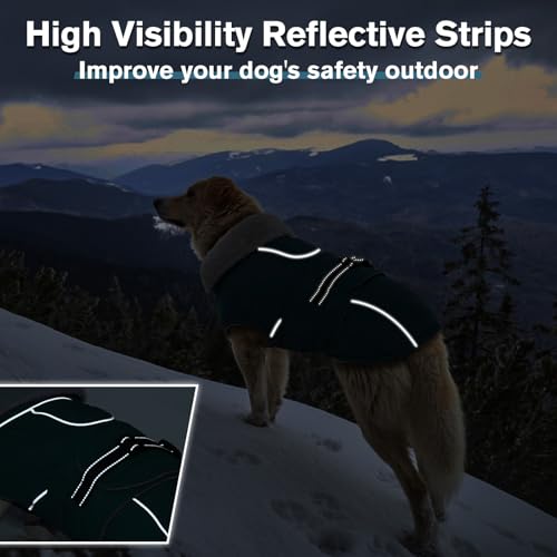 Lelepet Warm Dog Coats for Medium Dogs Waterproof Dog Winter Jacket Reflective Pet Fleece Vest Windproof Cold Weather Coats with Adjustable Buckle & Leash Hole, Dark Green, M - color: Dark Green, size: M