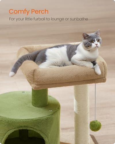 Feandrea Cat Tree, Small Cat Tower with Sisal Scratching Post, Plush Condo with Padded Perch, for Small Spaces, Kittens, Grass Green and Camel Brown UPCT050C01 - color: Grass Green + Camel Brown