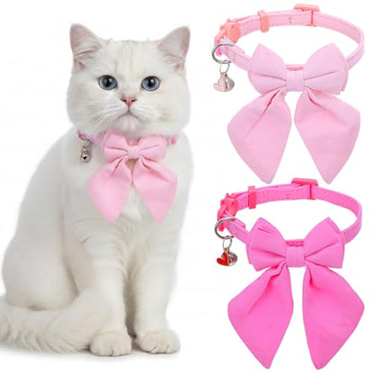 SynHHergyx 2 Pack Pink Cat Collar with Bow, Cute Cat Collar Breakaway with Bells, Pink Bowtie for Girl Cats, Cute Small Kitten Collars with Removable Safety Bowtie