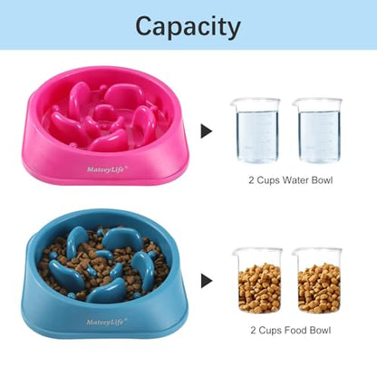 MateeyLife Slow Feeder Dog Bowls 2PCS, Anti-Choking Puzzle Dog Food Bowls, Anti-Slip Interactive Feeding Slow Down Eating, Bloat Stop Maze Dishes for Medium Large Breeds Purple&DarkBlue - color: C-Purple&DarkBlue, size: Medium