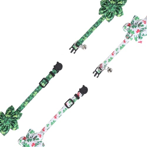 St.Patrick's Day Cat Collar with Bow Tie and Bell Breakaway Adjustable Safety - color: St.Patrick-sunflower