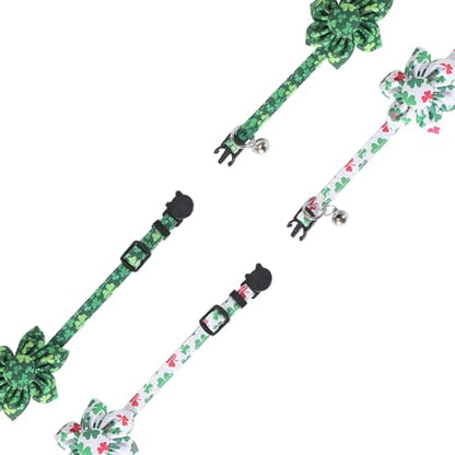 St.Patrick's Day Cat Collar with Bow Tie and Bell Breakaway Adjustable Safety - color: St.Patrick-sunflower