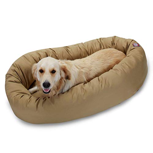Majestic Pet 40 Inch Bagel Calming Dog Bed Washable – Cozy Soft Round Pet Bed with Spine Support for Dogs to Rest their Head - Fluffy Donut Puppy Bed 40x29x9 (Inch) - Large – Khaki - color: Khaki