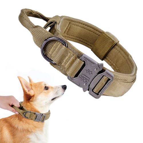 Tactical Dog Collar, Adjustable Nylon Military Dog Collar with Control Handle, Quick-Release Metal Buckle for Dog Training(Brown,L) - color: Brown