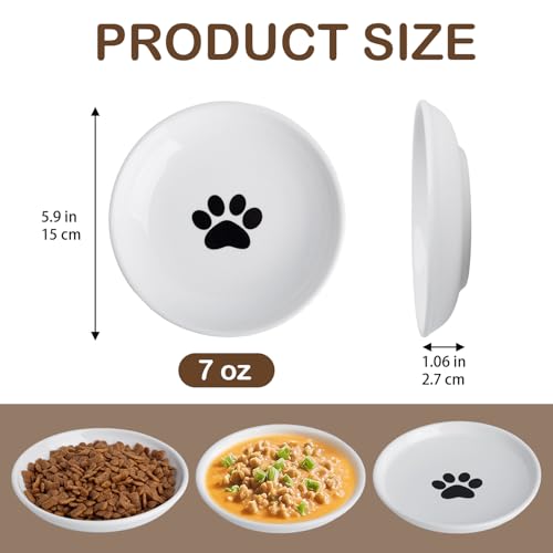 Cat Food Bowl Set of 6, Ceramic Cat Bowls, Anti Whisker Fatigue Cats Bowl Set,5.9 Inches Shallow Wide Kitten Plates for Wet/Dry Food, Indoor Pets (Paw) - color: Cat Paw