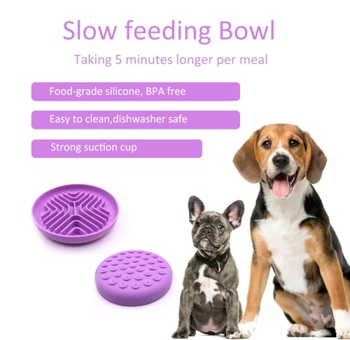 Slow Feeder Bowls for Dogs and Cats, 7.9inch Slow Down Bowl with Suction Cups, Puzzle Pet Bowls Non-Slip Design Dishwasher Microwave Safe (Purple) - color: Purple