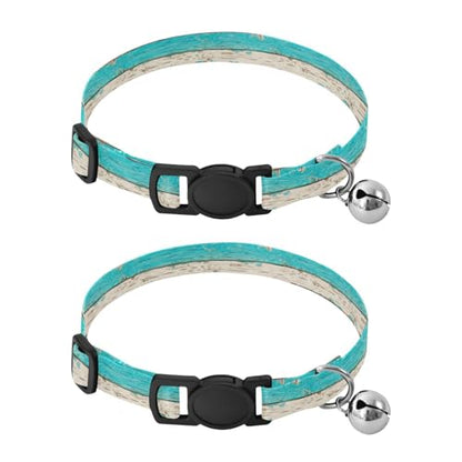 2 Pack Cat Collar Horizontal Brown Cream Kitten Bell Collar, Adjustable 10.6 to 17.1 Inches - color: Horizontal Brown Cream