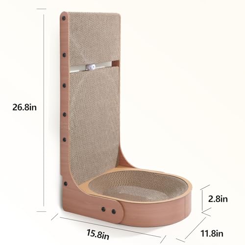 Cat Scratcher, 2 in 1 Multifunctional 26.8 Inch L Shape Cat Scratch Pad Wall Mounted with Oval Cat Scratcher Bed Bowl and Built-in Toy Balls