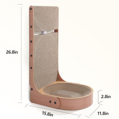 Cat Scratcher, 2 in 1 Multifunctional 26.8 Inch L Shape Cat Scratch Pad Wall Mounted with Oval Cat Scratcher Bed Bowl and Built-in Toy Balls