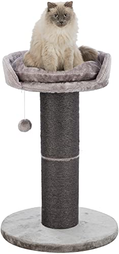 TRIXIE Pepino Cat Scratching Post 35 Inch - Cat Scratcher with Soft Fabric Covering Base and Durable Sisal Rope - with Platform Bed & Dangling Cat Toy - in Gray - color: Gray
