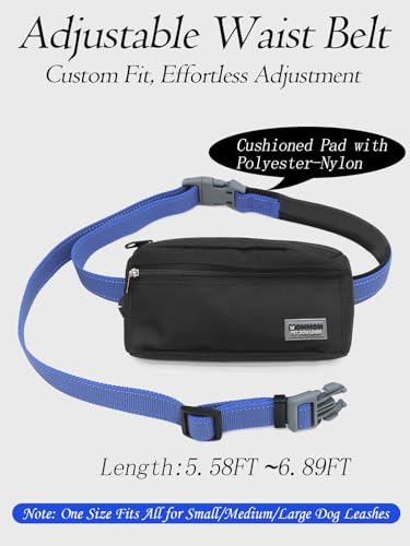 Hands Free Dog Leash with Zipper Pouch & Waist Belt – Reflective Durable Bungee Leash with Dual Padded Handles for Walking, Jogging & Running, Fits Small to Large Dogs (Blue) - color: Blue