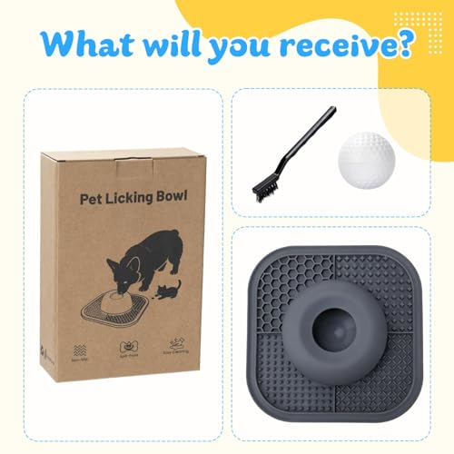 Slow Feeder Dog Bowls & Lick Mat for Liquid and Thick Treat, Anti-Slip Dog Lick Bowl with Interactive Rolling Ball, 5/6 Cup Pup Licking Toy for Large Medium Small Dogs and Cats Gray - color: Gray