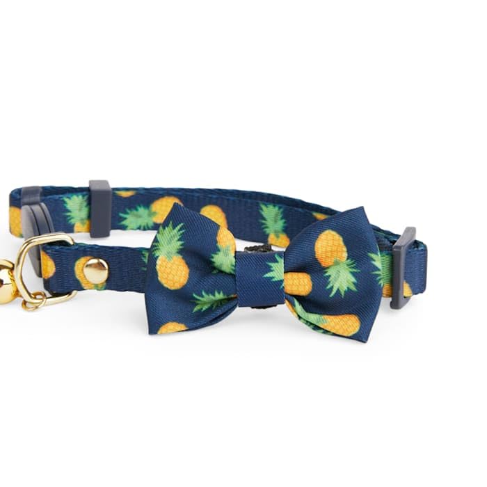 YOULY by Petco Navy Pineapple Print Breakaway Bow Tie Cat Collar Small/Medium